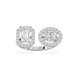 1 ⅓ ctw Emerald, Oval and Round Lab Grown Diamond Halo Toi et Moi Ring