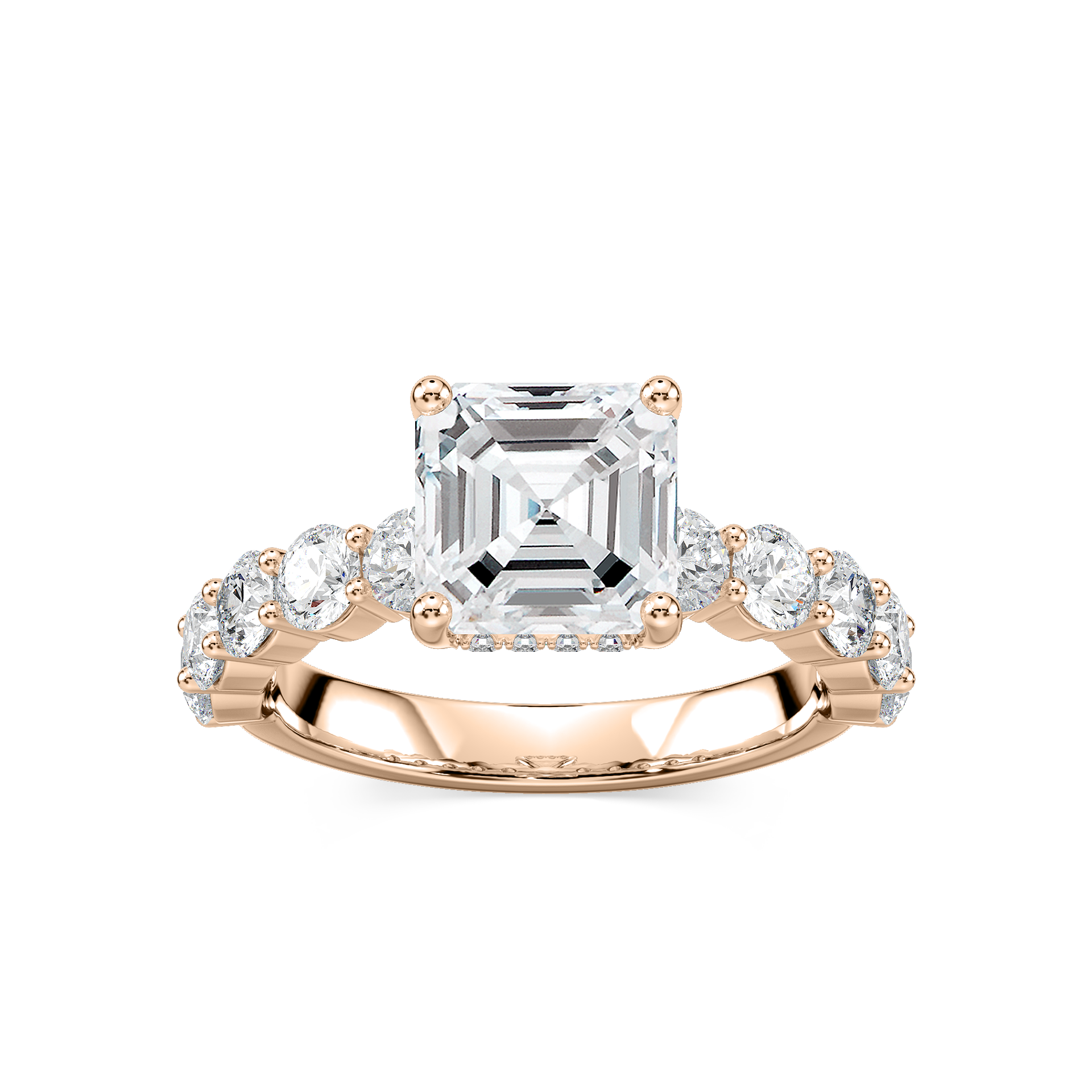 Uma Asscher Lab Grown Diamond Shared Prong Hidden Halo Engagement Ring