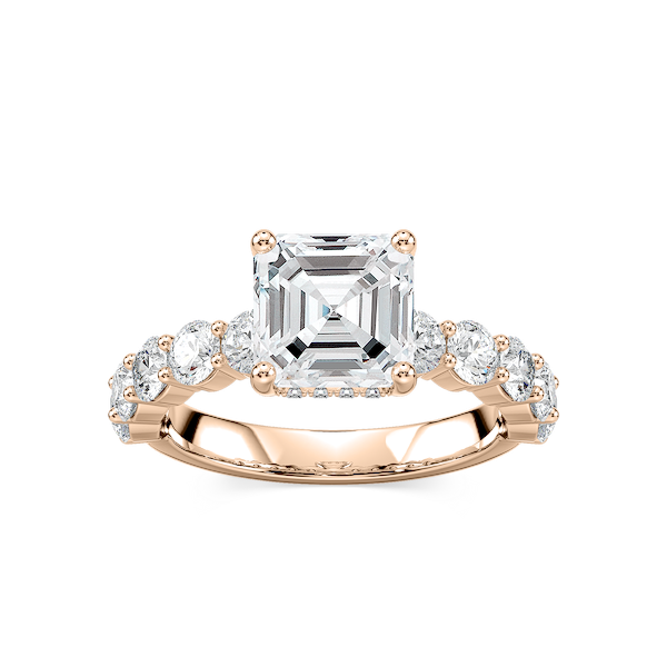 Uma Asscher Lab Grown Diamond Shared Prong Hidden Halo Engagement Ring
