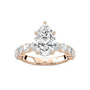 Uma Pear Lab Grown Diamond Shared Prong Hidden Halo Engagement Ring