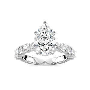 Uma Pear Lab Grown Diamond Shared Prong Hidden Halo Engagement Ring