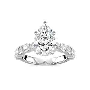 Uma Pear Lab Grown Diamond Shared Prong Hidden Halo Engagement Ring