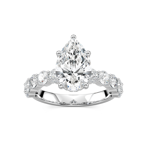 Uma Pear Lab Grown Diamond Shared Prong Hidden Halo Engagement Ring