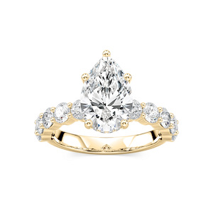 Uma Pear Lab Grown Diamond Shared Prong Hidden Halo Engagement Ring