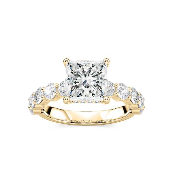 Uma Princess Lab Grown Diamond Shared Prong Hidden Halo Engagement Ring