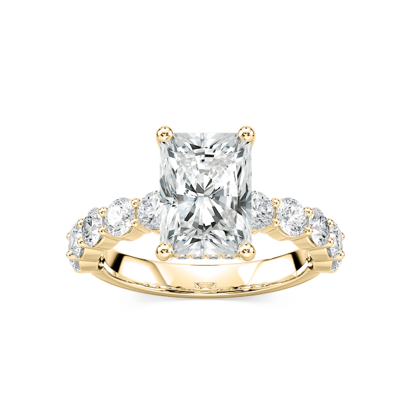 Uma Radiant Lab Grown Diamond Shared Prong Hidden Halo Engagement Ring