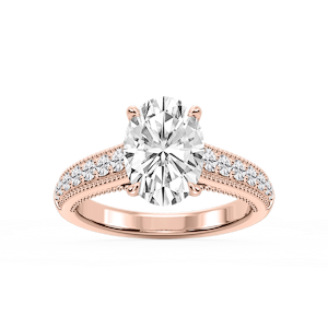 Veronica Oval Lab Grown Diamond Milgrain Channel Side Stone Engagement Ring