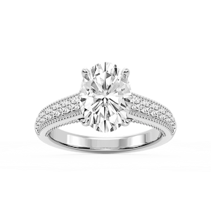 Veronica Oval Lab Grown Diamond Milgrain Channel Side Stone Engagement Ring