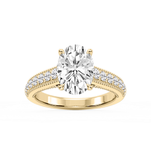 Veronica Oval Lab Grown Diamond Milgrain Channel Side Stone Engagement Ring