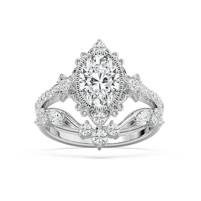 Analeah 2 ctw Oval Lab Grown Diamond Vintage Filagree Wedding Set
