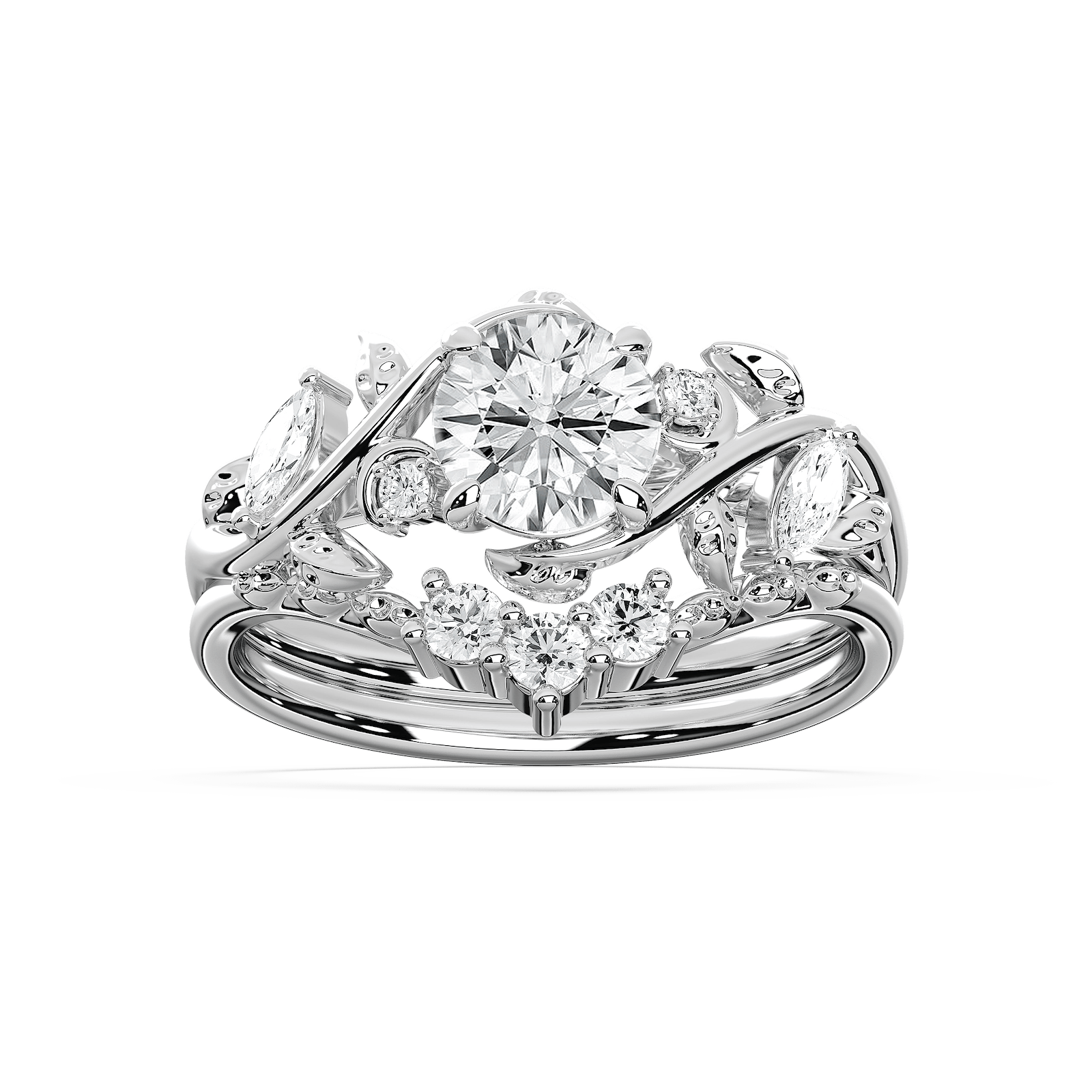 Seraphina 1 ¹⁄₃ ctw Round Lab Grown Diamond Vintage Floral Wedding Set