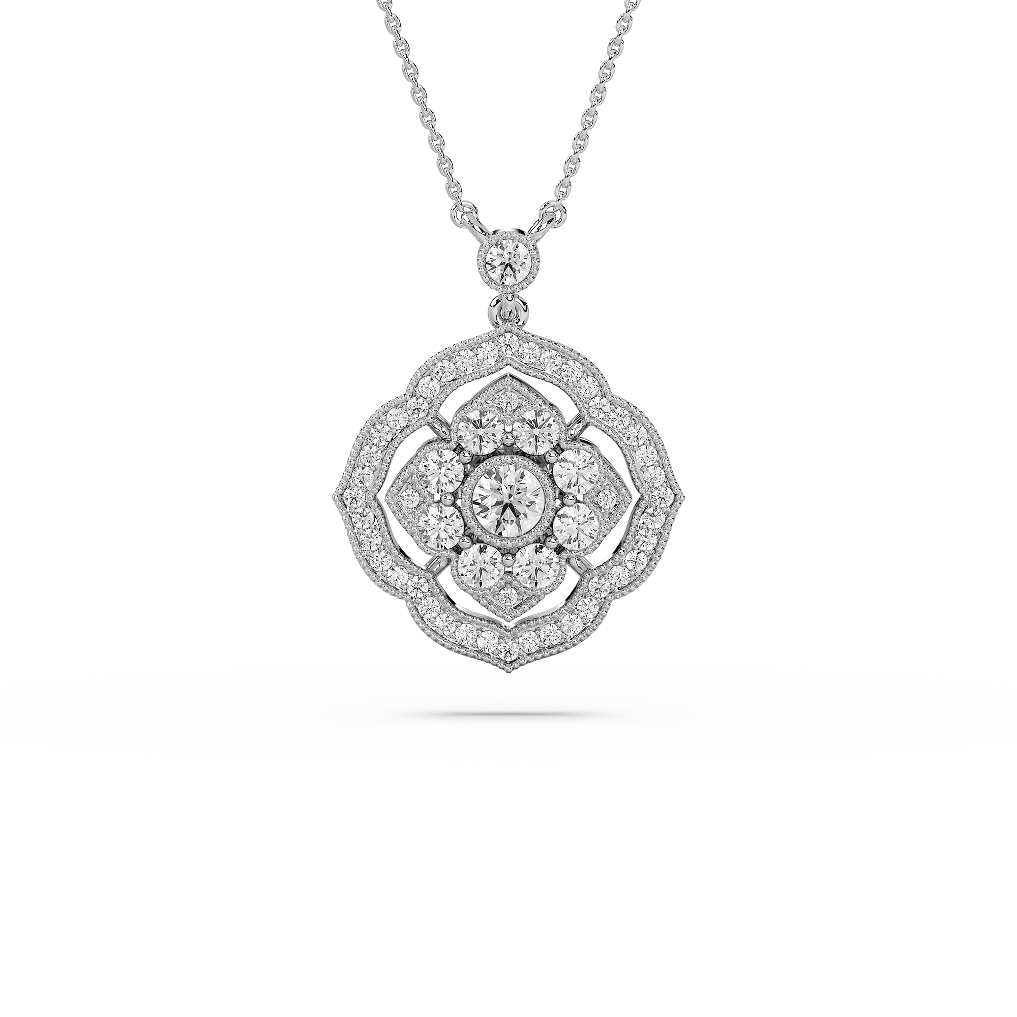 1 ctw Round Lab Grown Diamond Vintage Shield Grace Pendant  - 18 Inches
