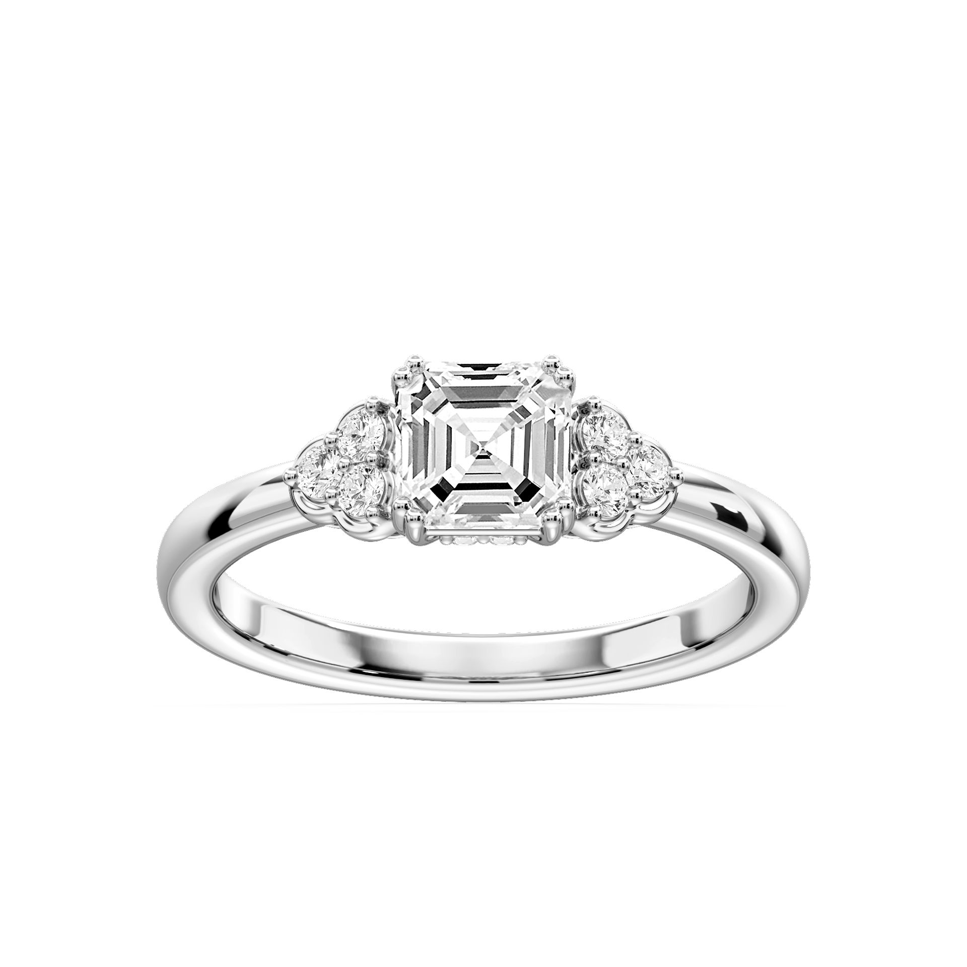 Viviana Asscher Lab Grown Diamond Double Prong Side Stone Engagement Ring