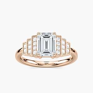 Vivienne Emerald Lab Grown Diamond Vintage Antique Side Stone Engagement Ring