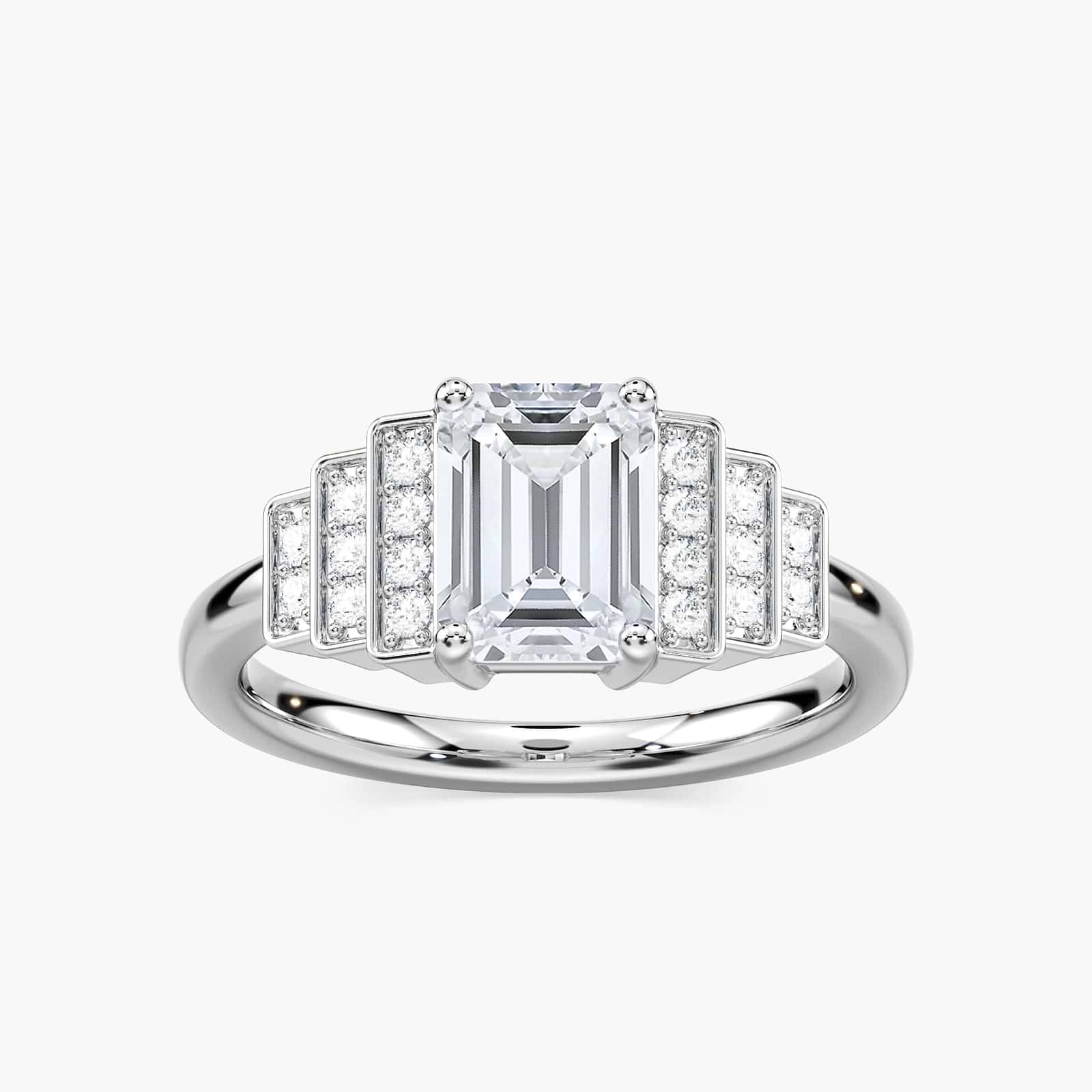 Vivienne Emerald Lab Grown Diamond Vintage Antique Side Stone Engagement Ring