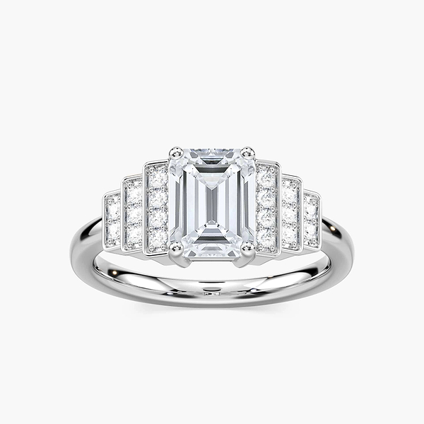 Vivienne Emerald Lab Grown Diamond Vintage Antique Side Stone Engagement Ring