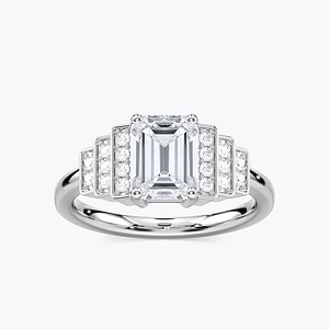 Vivienne Emerald Lab Grown Diamond Vintage Antique Side Stone Engagement Ring