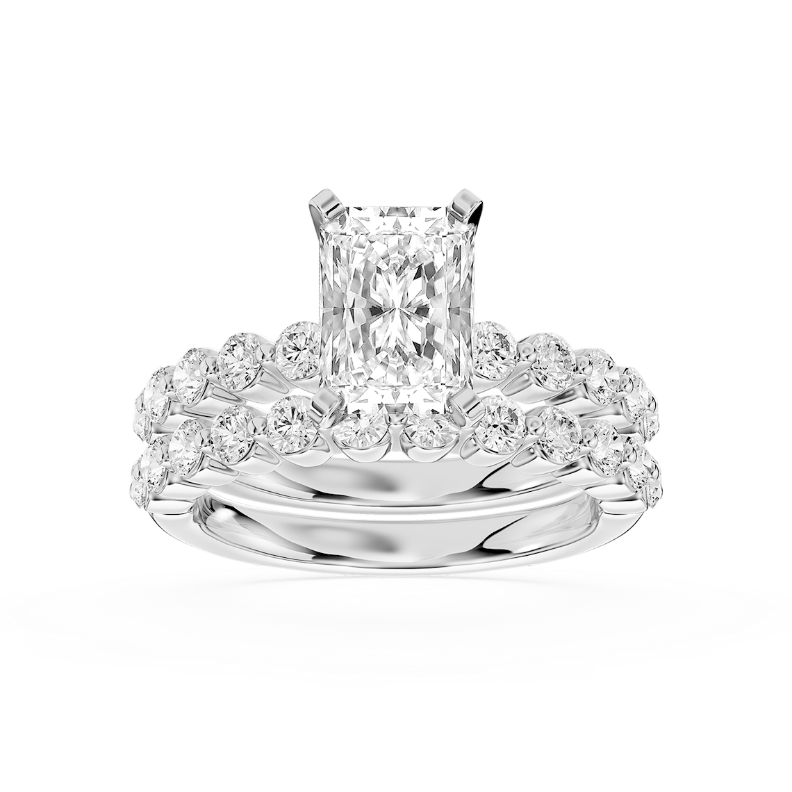 Willow 2 ½ ctw Radiant Lab Grown Diamond Shared Prong Side Stone Bridal Set