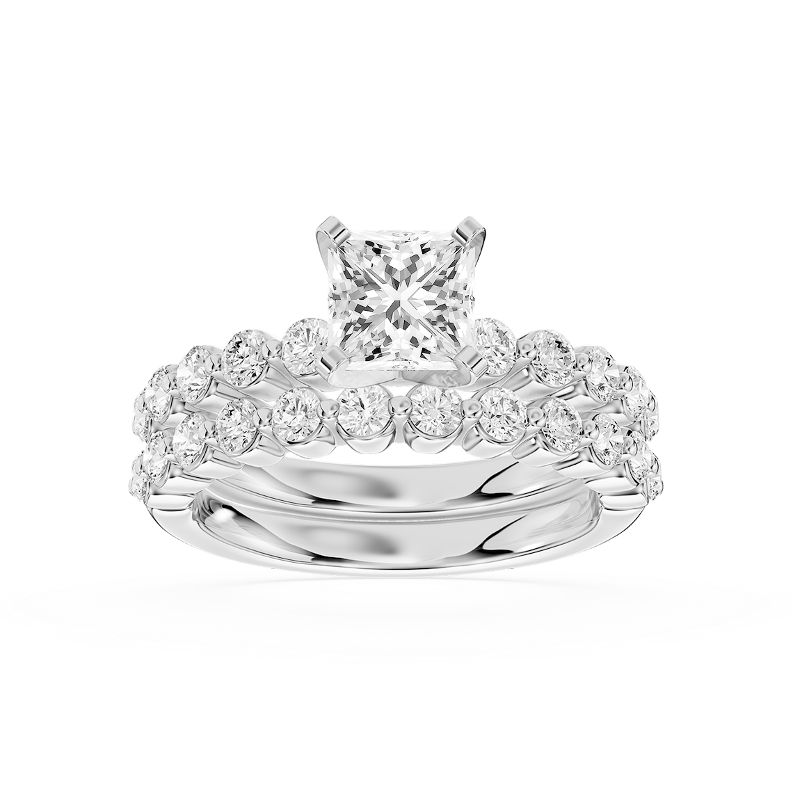 Willow 2 ctw Princess Lab Grown Diamond Shared Prong Side Stone Bridal Set