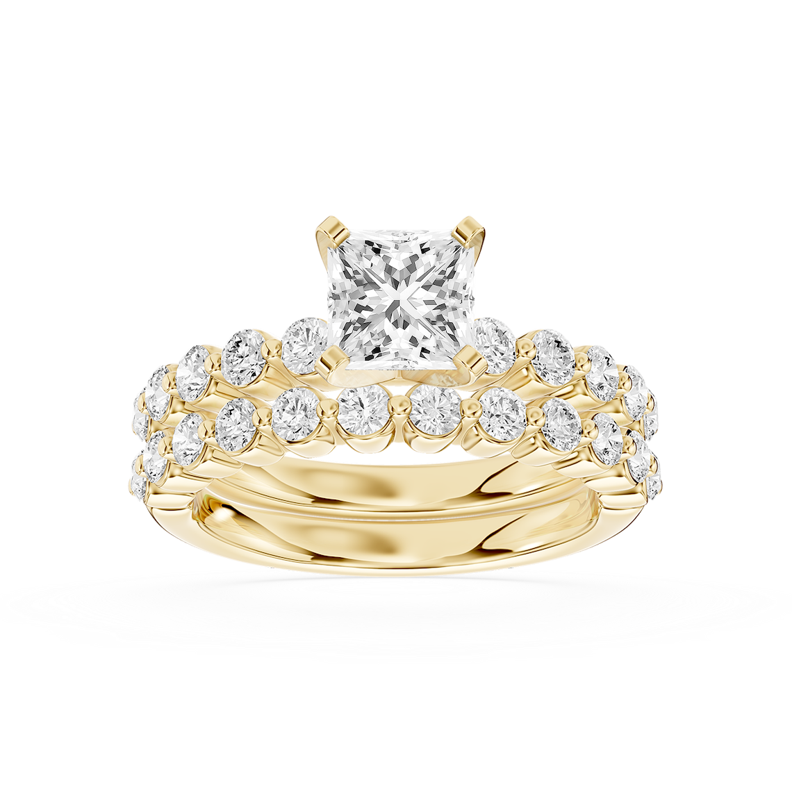 Willow 2 ctw Princess Lab Grown Diamond Shared Prong Side Stone Bridal Set