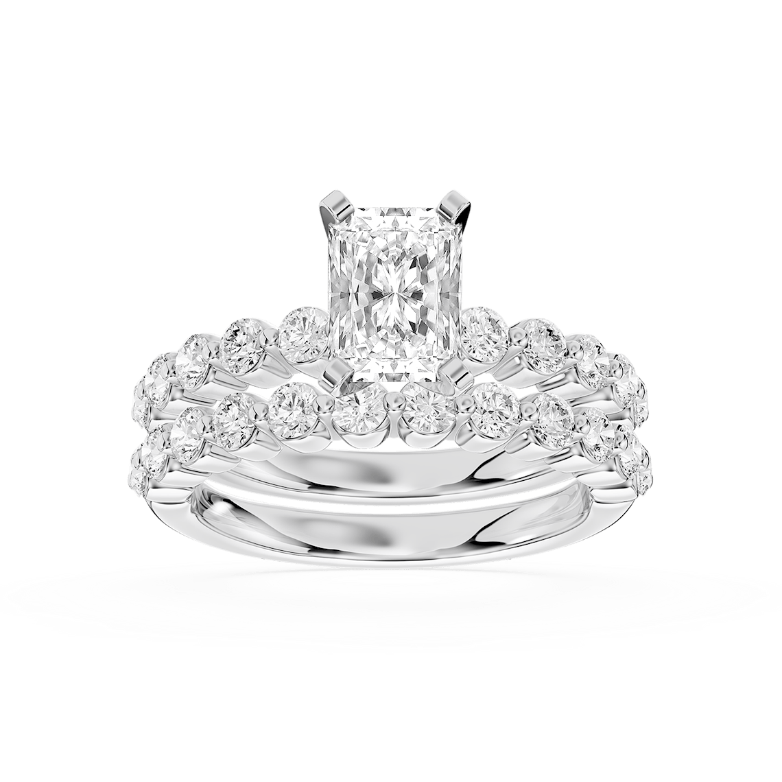 Willow 2 ctw Radiant Lab Grown Diamond Shared Prong Side Stone Bridal Set