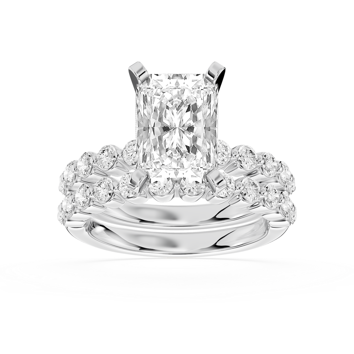 Willow 3 ½ ctw Radiant Lab Grown Diamond Shared Prong Side Stone Bridal Set