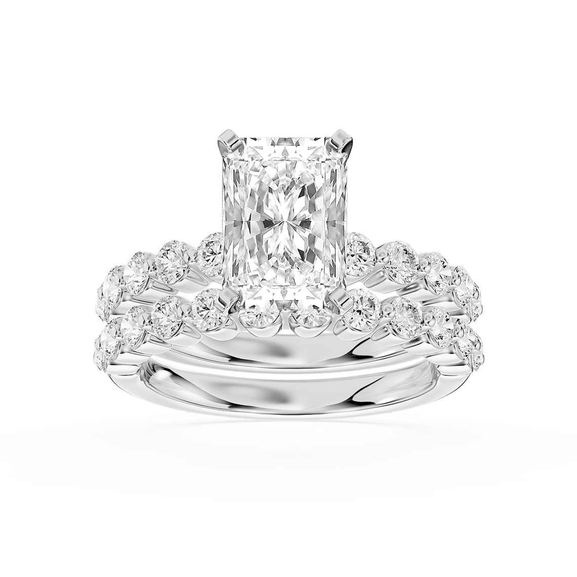 Willow 3 ctw Radiant Lab Grown Diamond Shared Prong Side Stone Bridal Set