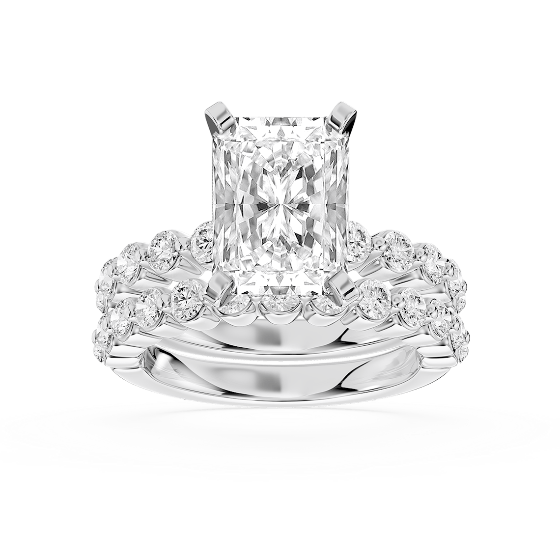 Willow 4 ¼ ctw Radiant Lab Grown Diamond Shared Prong Side Stone Bridal Set