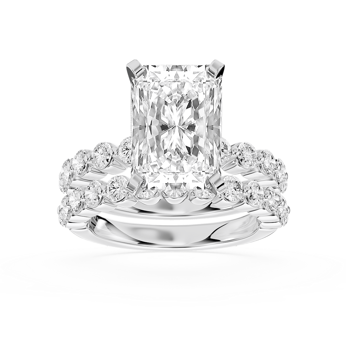 Willow 5 ¼ ctw Radiant Lab Grown Diamond Shared Prong Side Stone Bridal Set