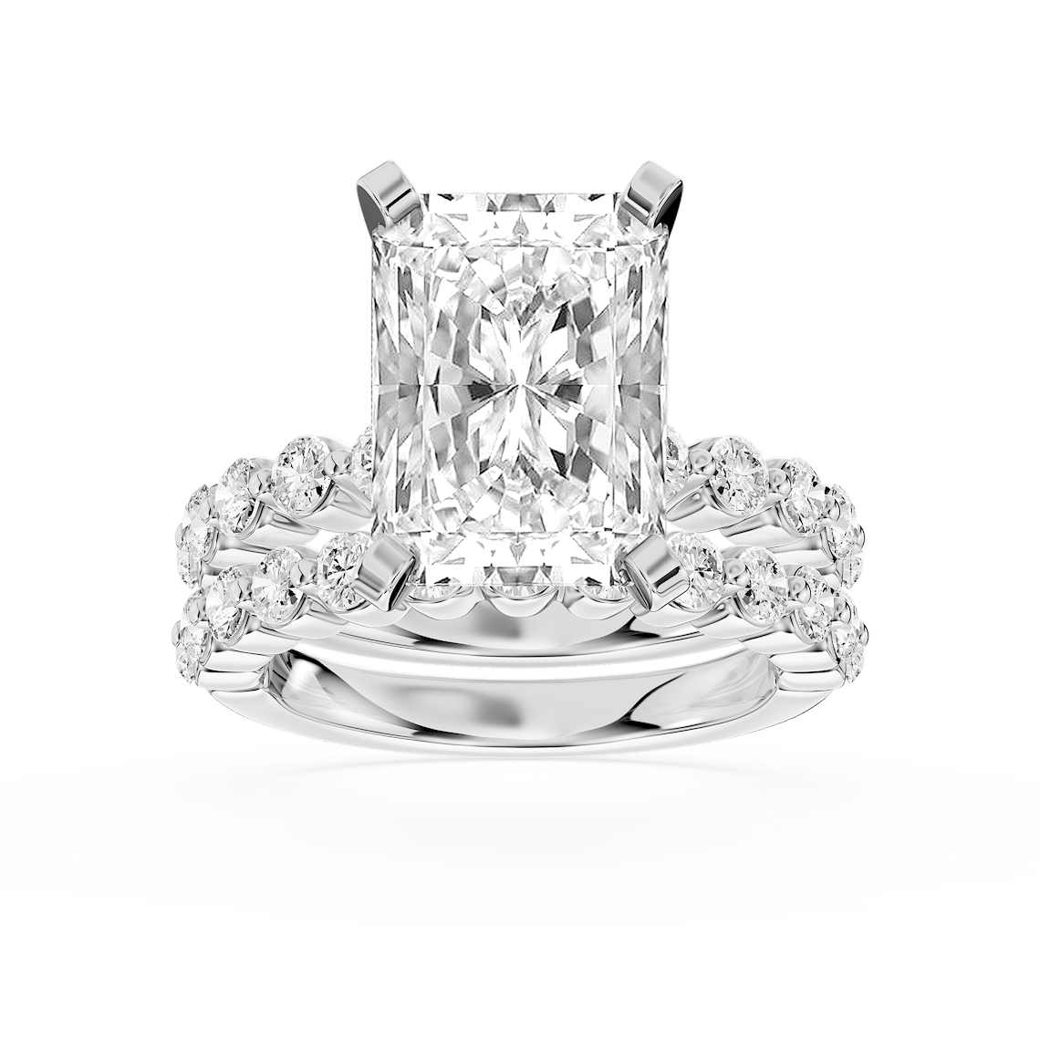 Willow 6 ¼ ctw Radiant Lab Grown Diamond Shared Prong Side Stone Bridal Set