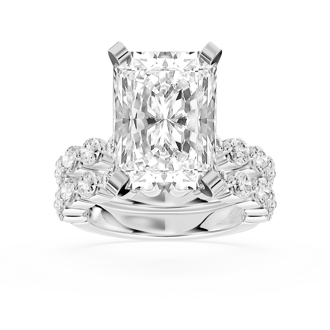 Willow 9 ⅝ ctw Radiant Lab Grown Diamond Shared Prong Side Stone Bridal Set