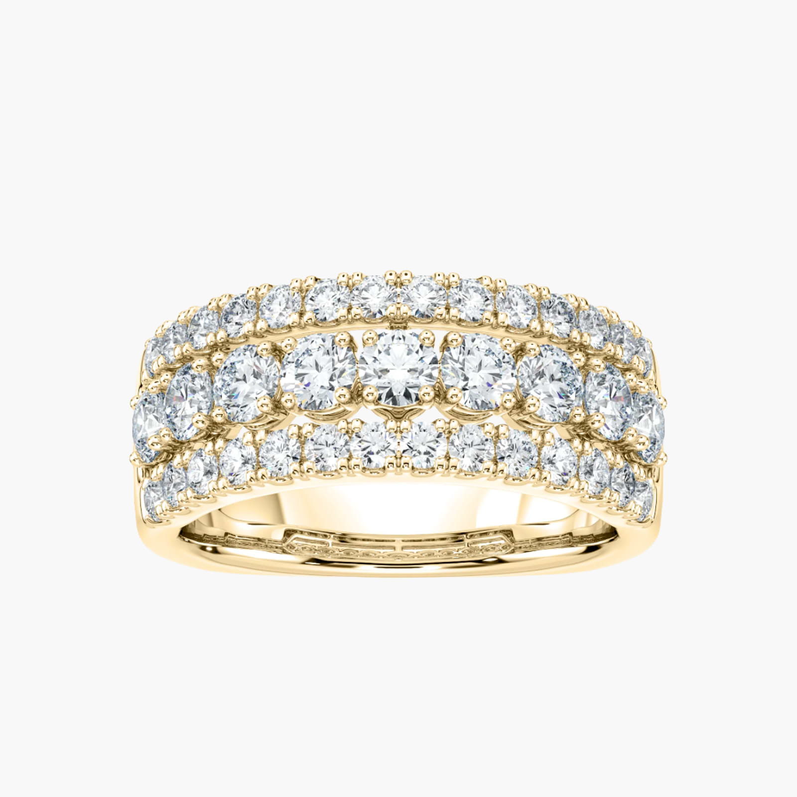 Fatima 1 ½ ctw Round Lab Grown Diamond Triple Row Euro Shank Anniversary Band