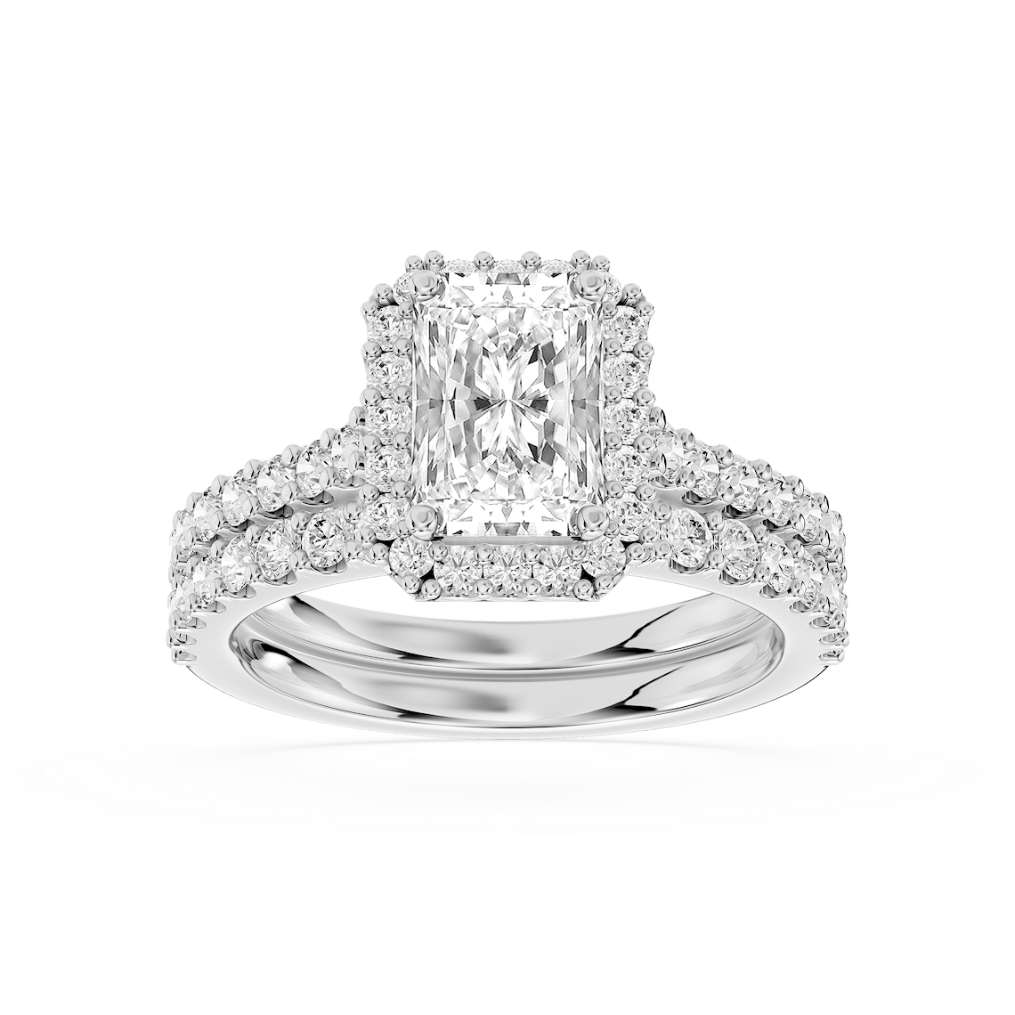 Zoey 1 ¾ ctw Radiant Lab Grown Diamond Shared Prong Halo Bridal Set