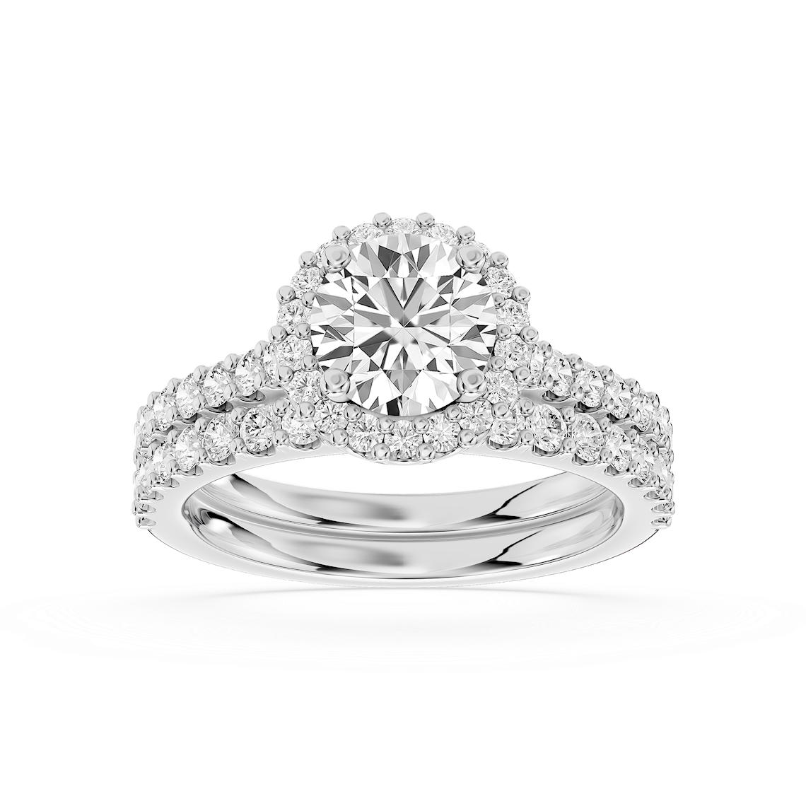 Zoey 1 ¾ ctw Round Lab Grown Diamond Shared Prong Halo Bridal Set