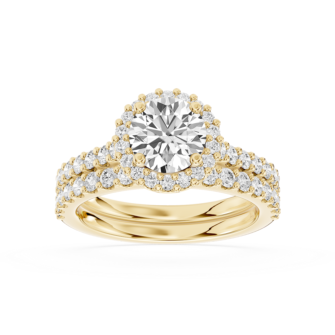 Zoey 1 ¾ ctw Round Lab Grown Diamond Shared Prong Halo Bridal Set