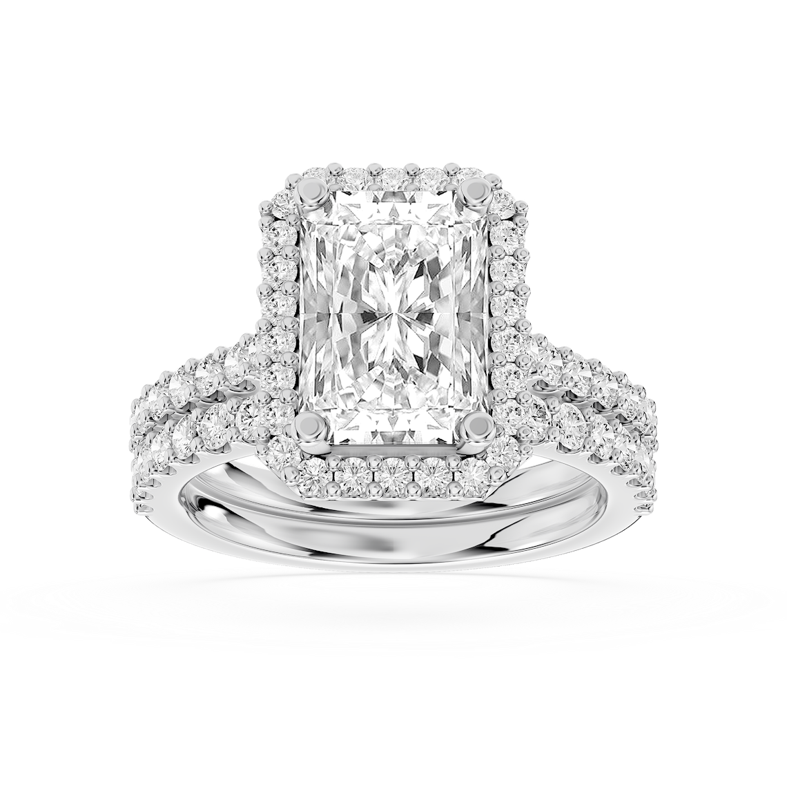 Zoey 3 ⅓ ctw Radiant Lab Grown Diamond Shared Prong Halo Bridal Set