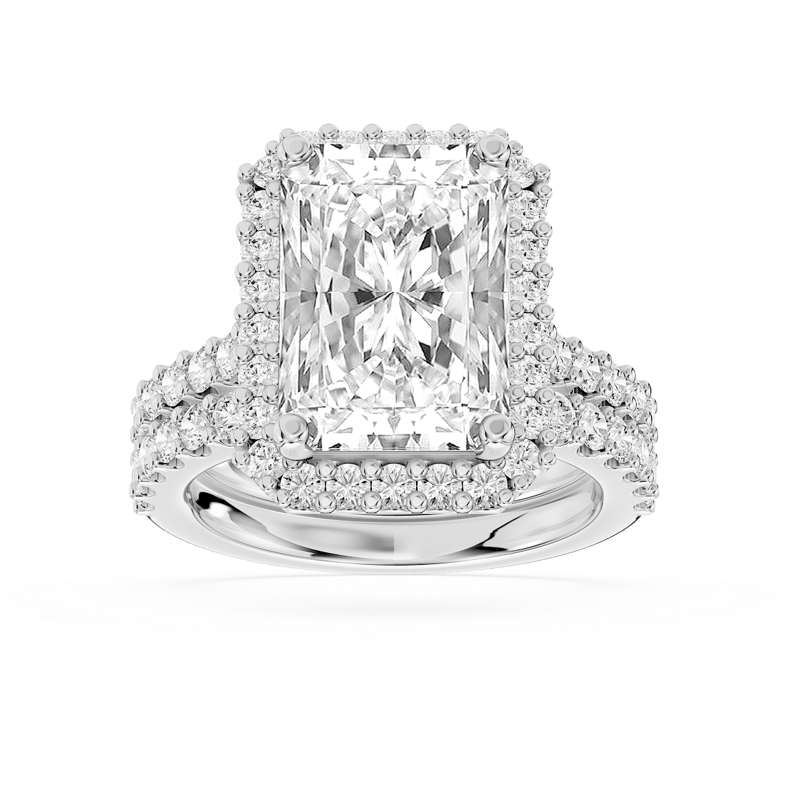 Zoey 6 ⅛ ctw Radiant Lab Grown Diamond Shared Prong Halo Bridal Set