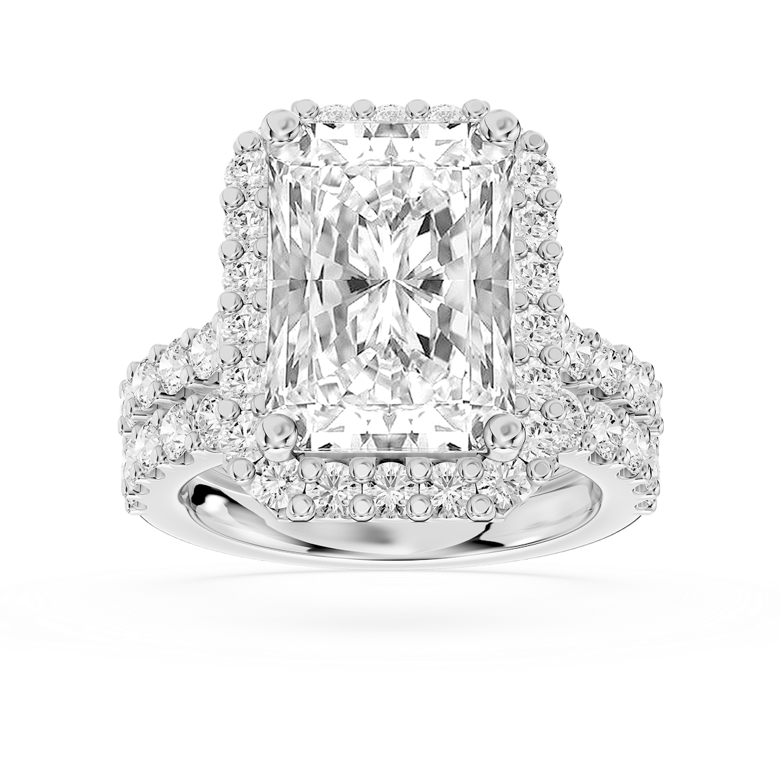 Zoey 8 ⅔ ctw Radiant Lab Grown Diamond Shared Prong Halo Bridal Set