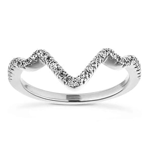 Unique lab grown diamond accented wavy v wedding band in 14k white gold