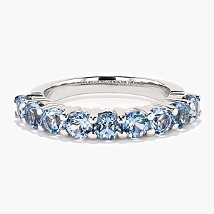 14K white gold band Lab Created Aquamarine stones