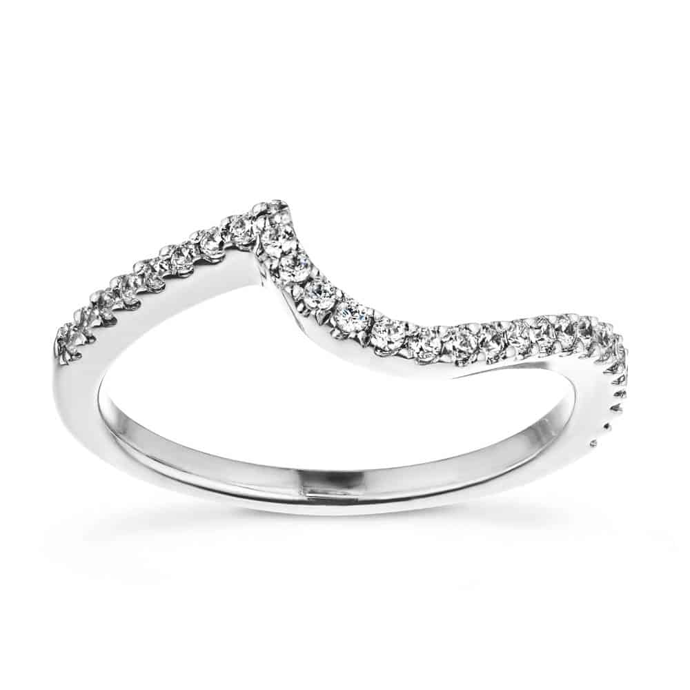 Crescendo curved diamond accented wedding band in recycled 14K white gold to fit Crescendo Engagement ring | Crescendo curved diamond accented wedding band recycled 14K white gold Crescendo Engagement ring