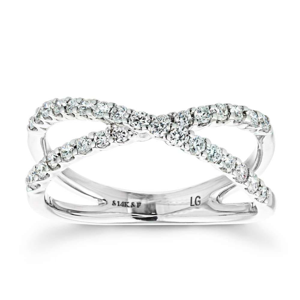 Diamond accented criss cross ring in recycled 14K white gold | Diamond accented criss cross ring in recycled 14K white gold