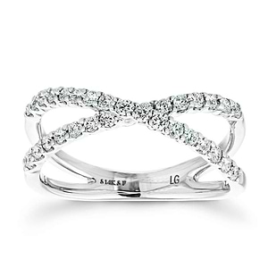  Diamond accented criss cross ring in recycled 14K white gold