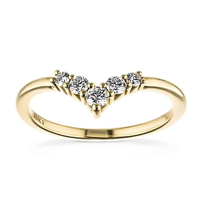 Diamond V shaped wedding band with graduated accenting recycled diamond in 14k yellow gold
