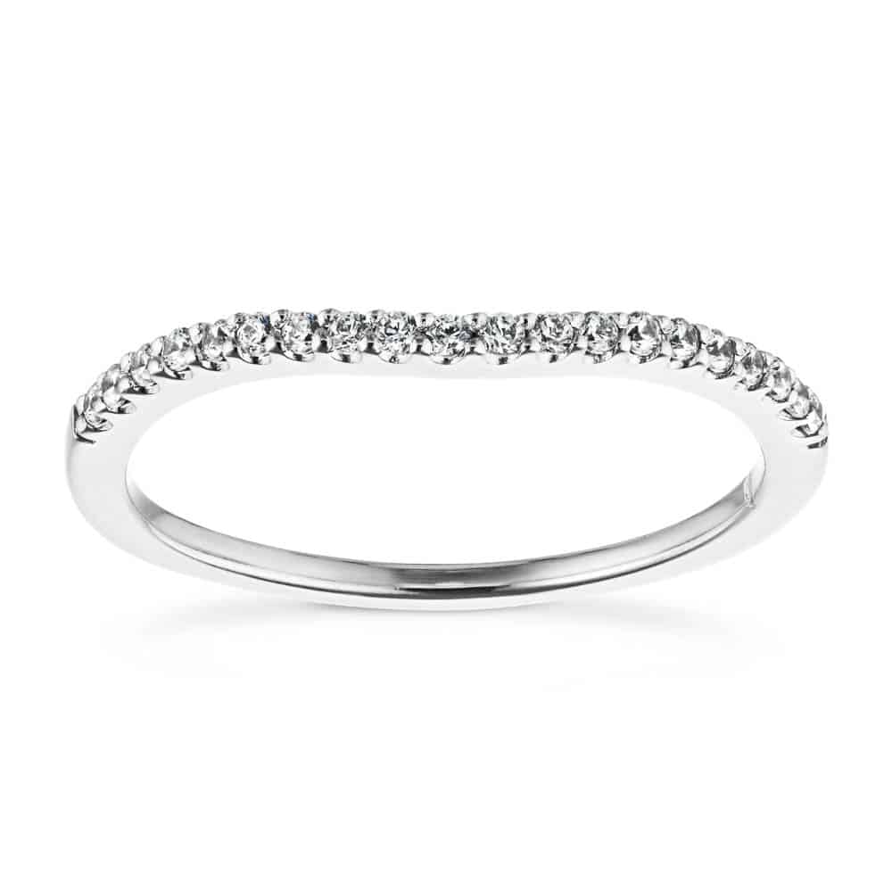 Curved diamond accented wedding band in recycled 14K white gold to fit Frost Engagement ring | Curved diamond accented wedding band in recycled 14K white gold to fit frost Engagement ring