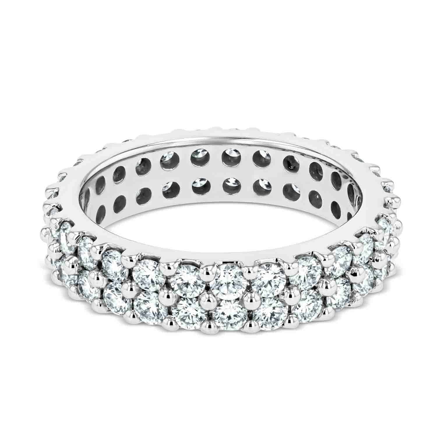 Golden Wedding Band Shown in 14K White Gold|double eternity band ring in 14k white gold