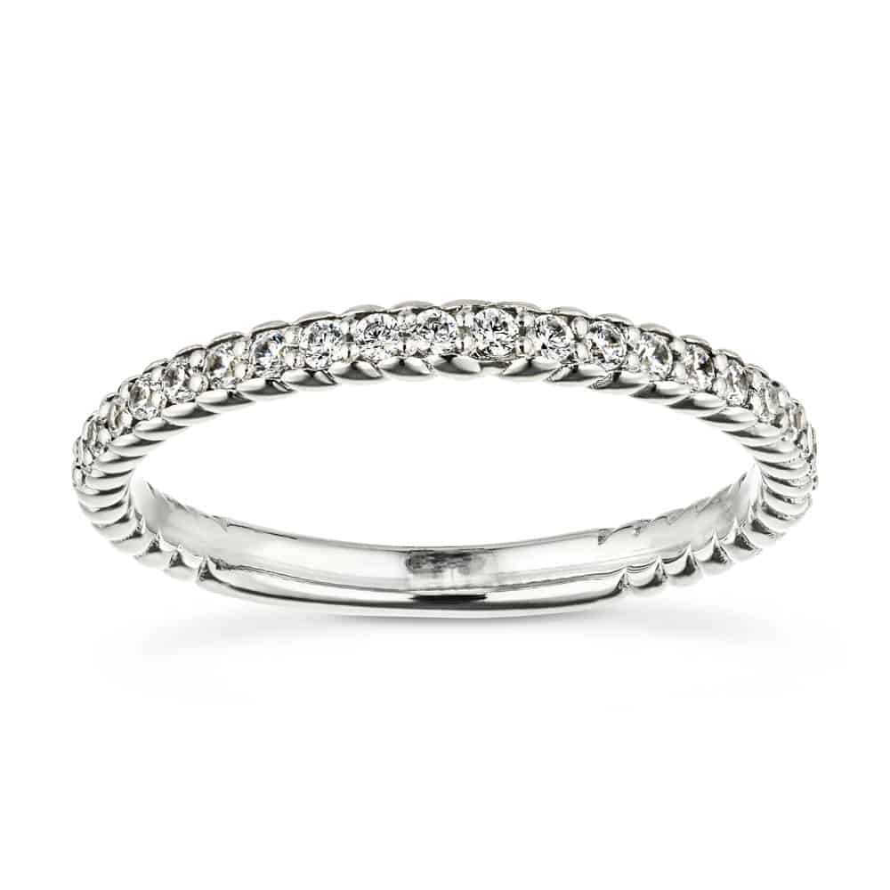 Helix Wedding Band featuring diamond accented rope detailing shown in recycled 14K white gold | Helix wedding band diamond accented rope detailed recycled 14K white gold