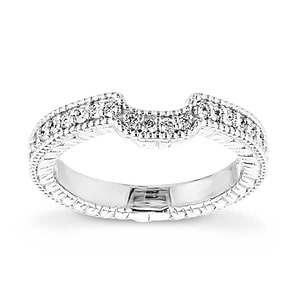  Curved diamond accented filigree detailed wedding band in recycled 14K white gold to match the Honey Engagement ring