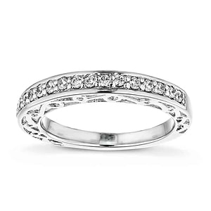  Julie Accented Wedding band scroll detail recycled diamonds recycled 14K white gold