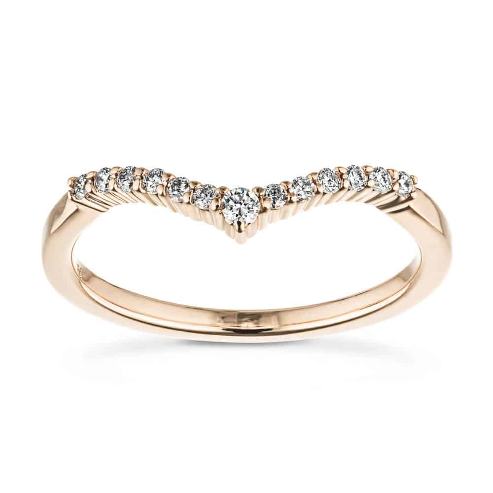 Penelope V shaped wedding band with accenting diamonds in recycled 14K rose gold | Penelope V shaped wedding band accenting diamonds recycled 14K rose gold